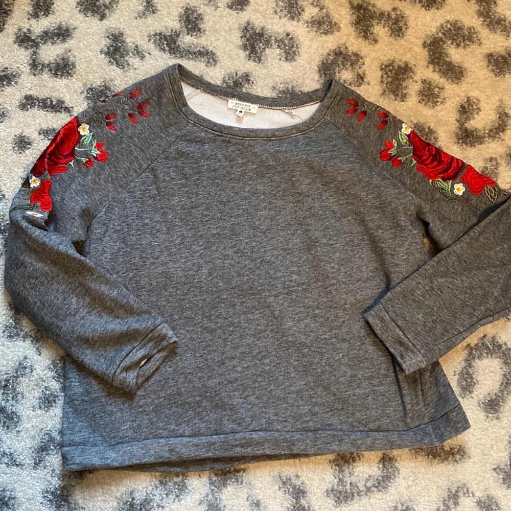 Gray Floral Embroidered Women's Top